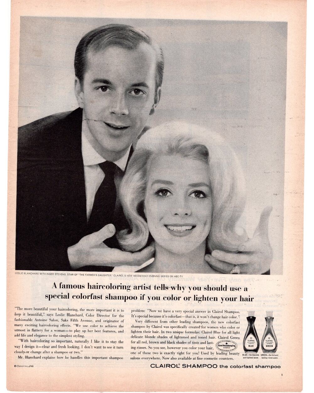 Clairol Shampoo / Amana Refrigerator Advertisement 1968 Vintage Beauty Appliance
